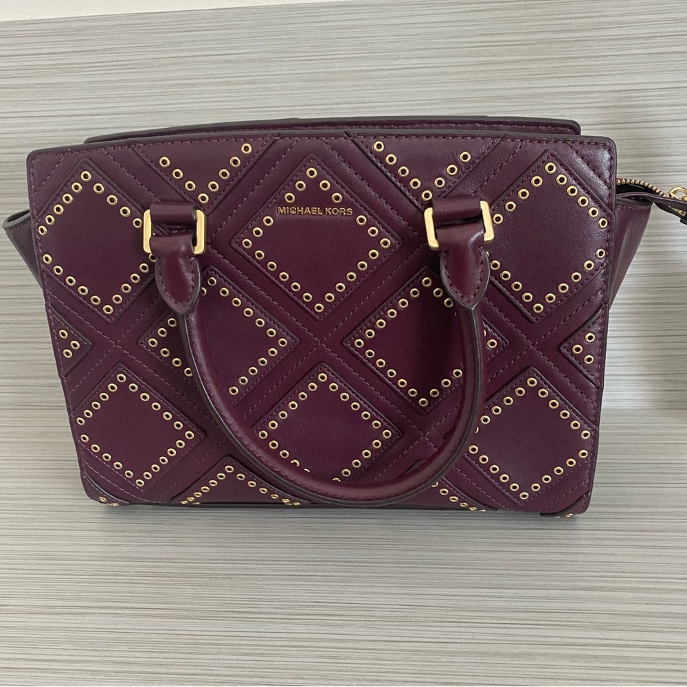 Michael Kors Plum Satchel w/ Gold-tone Grommet Accents
